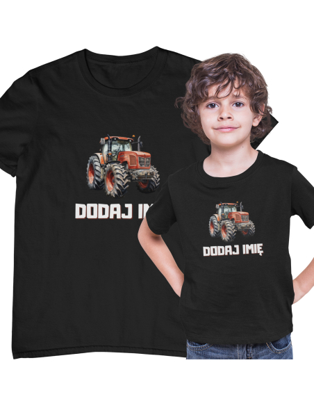 Koszulka DZIECIĘCA czerwony ciągnik z wybranym imieniem