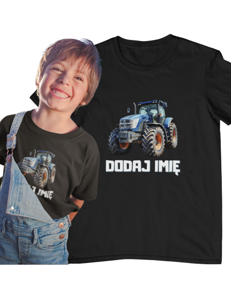Koszulka DZIECIĘCA niebieski ciągnik z wybranym imieniem