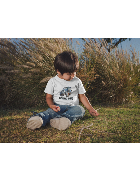 Koszulka DZIECIĘCA niebieski ciągnik z wybranym imieniem