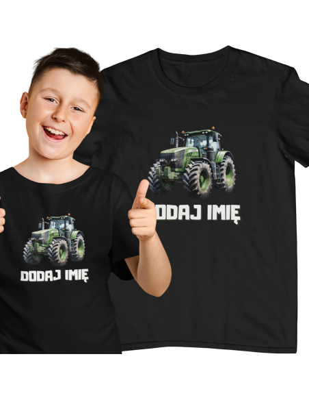 Koszulka DZIECIĘCA zielony ciągnik z wybranym imieniem
