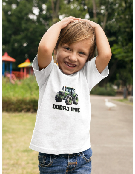 Koszulka DZIECIĘCA zielony ciągnik z wybranym imieniem