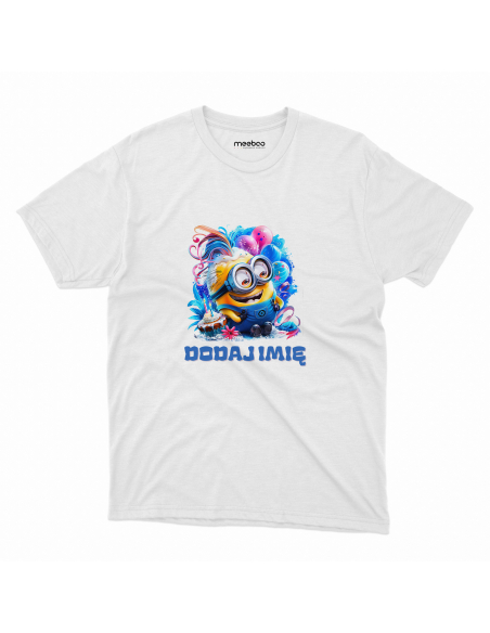 Koszulka DZIECIĘCA Siedzący minionek z wybranym imieniem