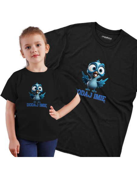 Koszulka DZIECIĘCA Niebieski ptaszek z wybranym imieniem