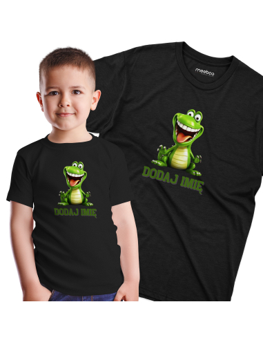 Koszulka DZIECIĘCA Szczęśliwy dinozaur z wybranym imieniem