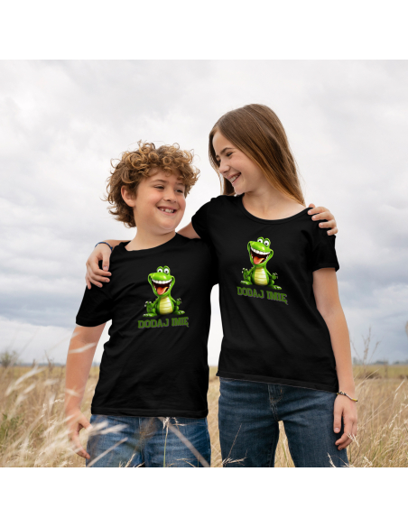 Koszulka DZIECIĘCA Szczęśliwy dinozaur z wybranym imieniem