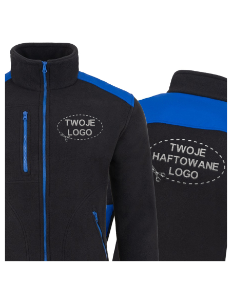 Gruby POLAR 340 z wyhaftowanym Twoim logo - Czarny/Królewski niebieski
