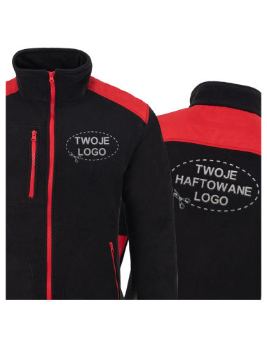 Gruby POLAR 340 z wyhaftowanym Twoim logo - Czarny/Czerwony