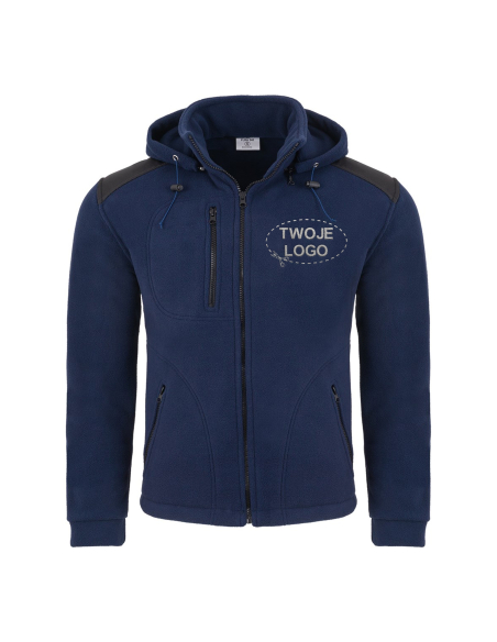 Gruby POLAR 340 z kapturem i wyhaftowanym Twoim logo - Granatowy/Czarny