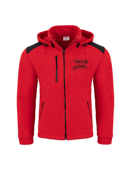 Gruby POLAR 340 z kapturem i wyhaftowanym Twoim logo - Czerwony/Czarny