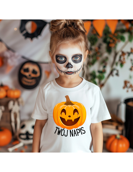 Koszulka DZIECIĘCA Uśmiechnięta dynia z Twoim napisem