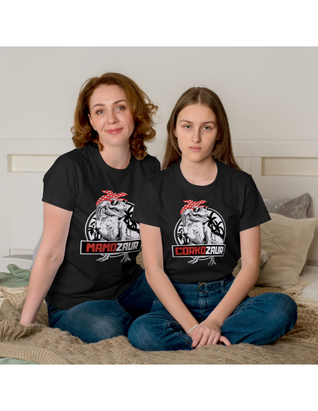 Zestaw KOSZULKA DAMSKA + KOSZULKA DZIECIĘCA Mamozaur i Córkozaur w huście