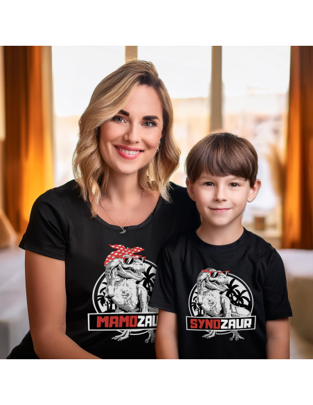Zestaw KOSZULKA DAMSKA + KOSZULKA DZIECIĘCA Mamozaur i Synozaur