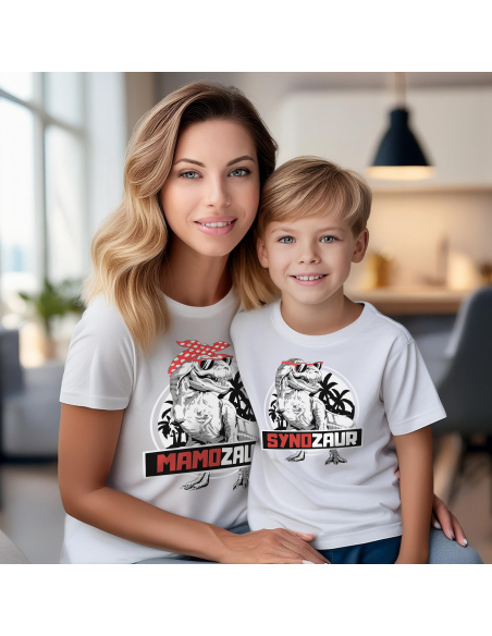 Zestaw KOSZULKA DAMSKA + KOSZULKA DZIECIĘCA Mamozaur i Synozaur