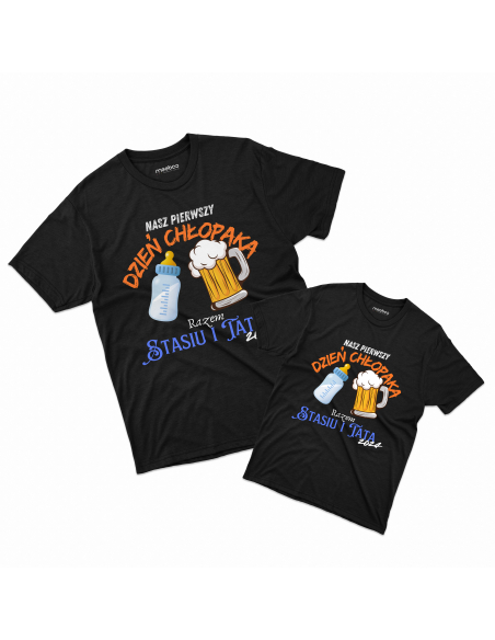 Zestaw KOSZULKA MĘSKA + KOSZULKA DZIECIĘCA Nasz pierwszy dzień chłopaka + Twoje imię