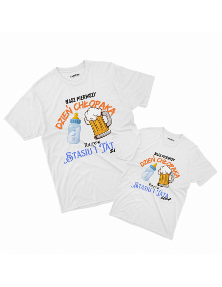 Zestaw KOSZULKA MĘSKA + KOSZULKA DZIECIĘCA Nasz pierwszy dzień chłopaka + Twoje imię