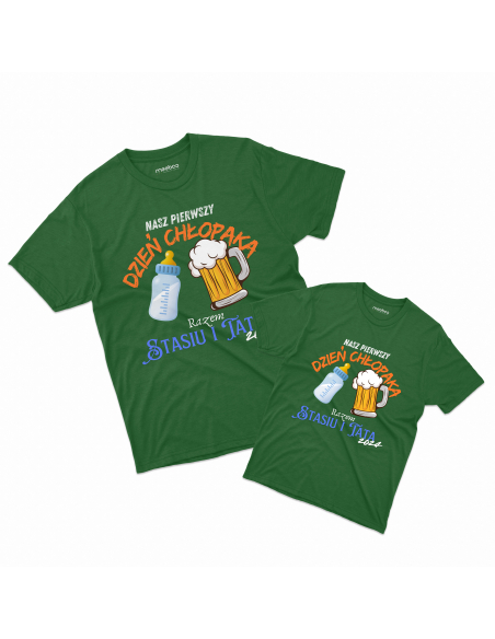 Zestaw KOSZULKA MĘSKA + KOSZULKA DZIECIĘCA Nasz pierwszy dzień chłopaka + Twoje imię