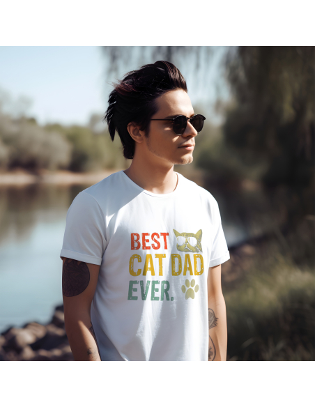 KOSZULKA MĘSKA Best cat dad ever - kot i łapa