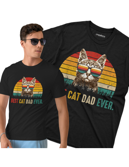 KOSZULKA MĘSKA Best cat dad ever - kot w kolorowych okularach