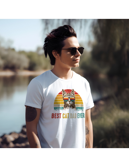 KOSZULKA MĘSKA Best cat dad ever - kot w kolorowych okularach