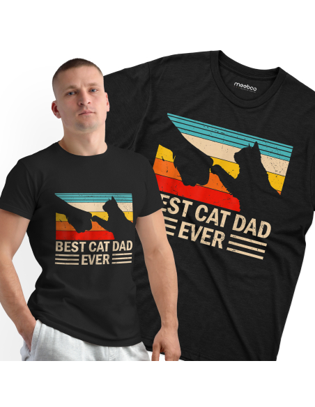 KOSZULKA MĘSKA Best cat dad ever - zbita łapa z kotem