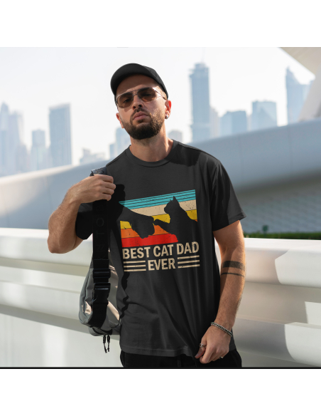 KOSZULKA MĘSKA Best cat dad ever - zbita łapa z kotem