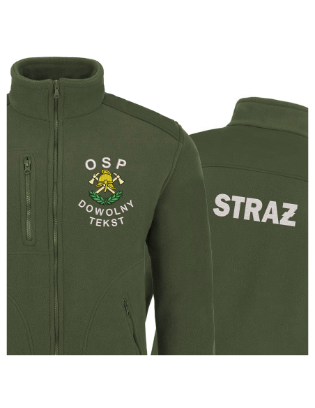 Gruby POLAR 340 z symbolem OSP Laur + Twój tekst - Khaki/Biała nić