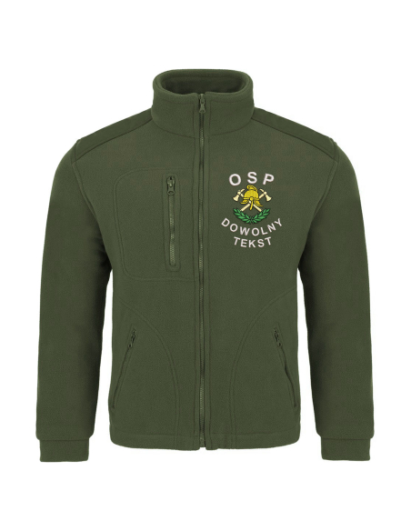 Gruby POLAR 340 z symbolem OSP Laur + Twój tekst - Khaki/Biała nić