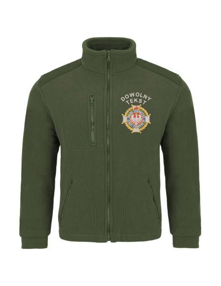 Gruby POLAR 340 z symbolem OSP + Twój tekst - Khaki/Biała nić