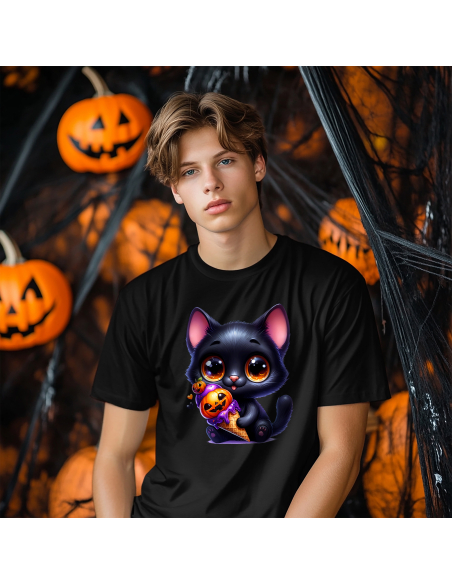 Koszulka DZIECIĘCA Halloween kot z lodem dyniowym