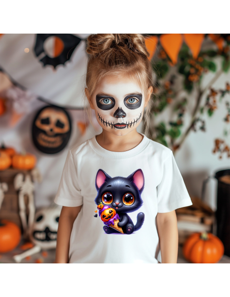 Koszulka DZIECIĘCA Halloween kot z lodem dyniowym
