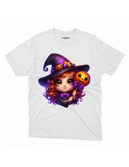 Koszulka DZIECIĘCA Halloween wiedźma z różdżką dyniową