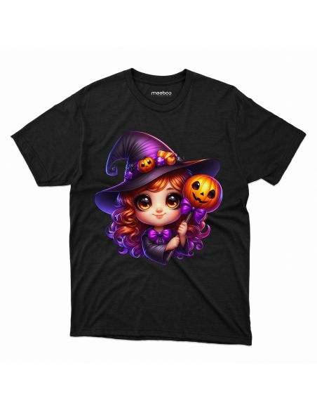 Koszulka DZIECIĘCA Halloween wiedźma z różdżką dyniową