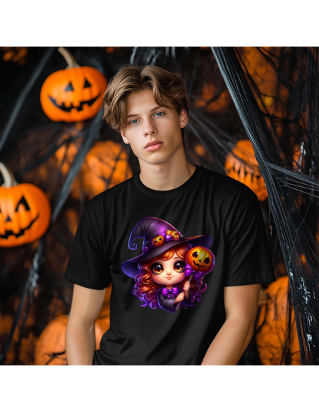 Koszulka DZIECIĘCA Halloween wiedźma z różdżką dyniową