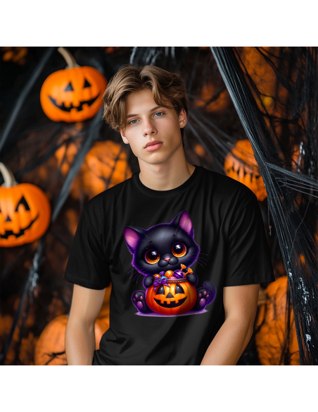 Koszulka DZIECIĘCA Halloween kot z dynią