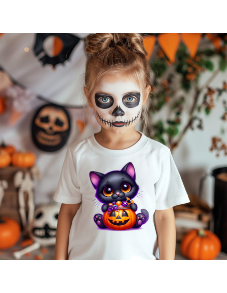 Koszulka DZIECIĘCA Halloween kot z dynią