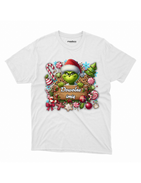 KOSZULKA MĘSKA Grinch z tabliczka - Twoje imię