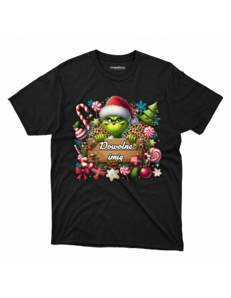 KOSZULKA MĘSKA Grinch z tabliczka - Twoje imię