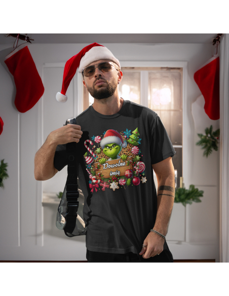 KOSZULKA MĘSKA Grinch z tabliczka - Twoje imię