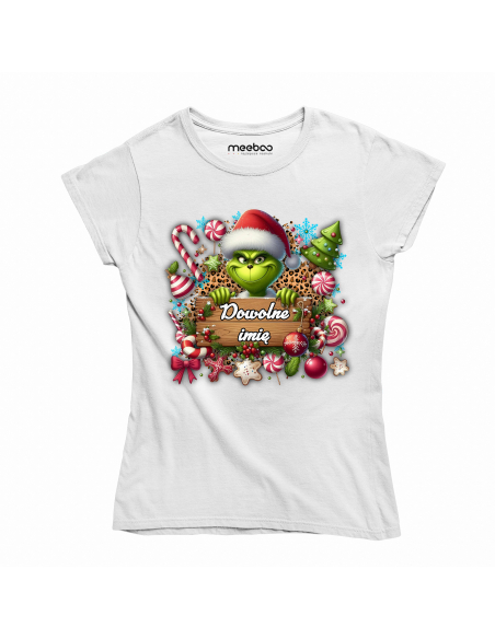 KOSZULKA DAMSKA Grinch z tabliczka - Twoje imię