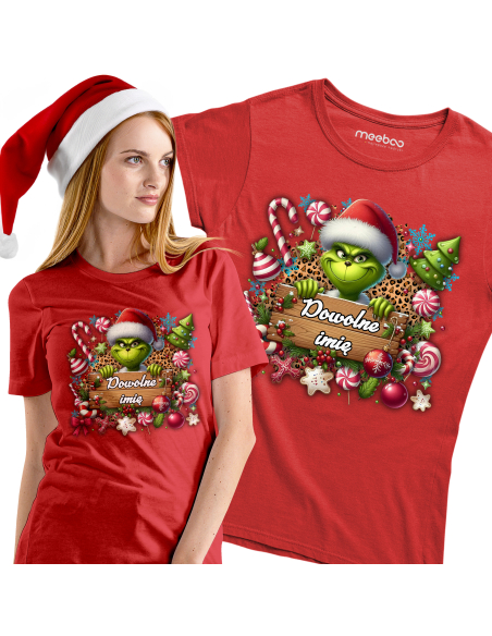 KOSZULKA DAMSKA Grinch z tabliczka - Twoje imię