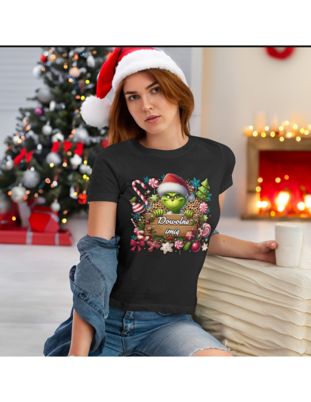 KOSZULKA DAMSKA Grinch z tabliczka - Twoje imię