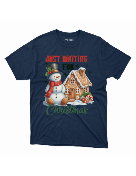 KOSZULKA MĘSKA Just waiting for Christmas - Domek i bałwan
