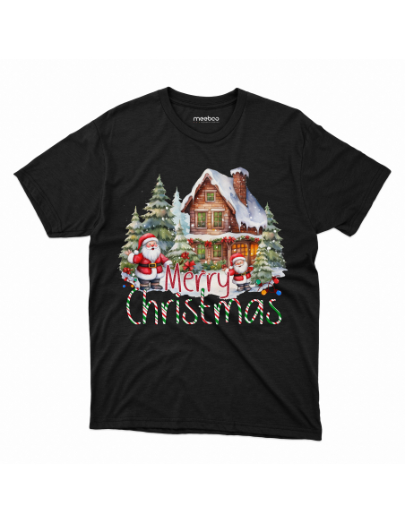 KOSZULKA MĘSKA Merry Christmas Mikołaj i domek