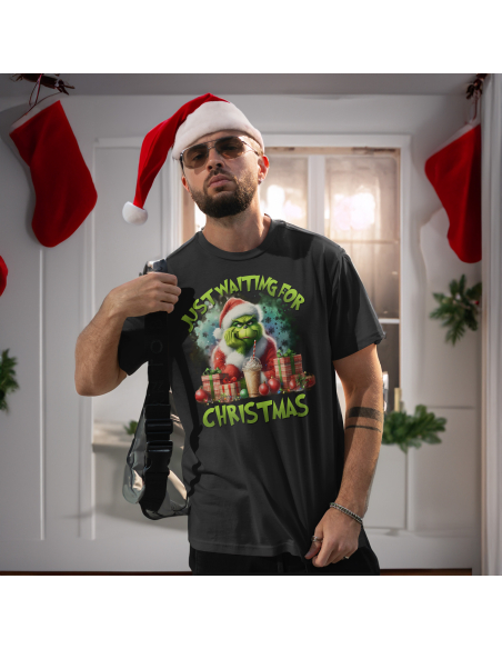 KOSZULKA MĘSKA Grinch mikołaj just waiting for Christmas