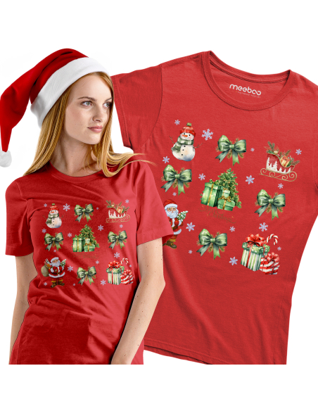 KOSZULKA DAMSKA Choinka, prezenty i wstążki