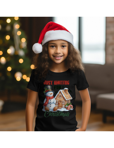 KOSZULKA DZIECIĘCA Just waiting for Christmas - Domek i bałwan