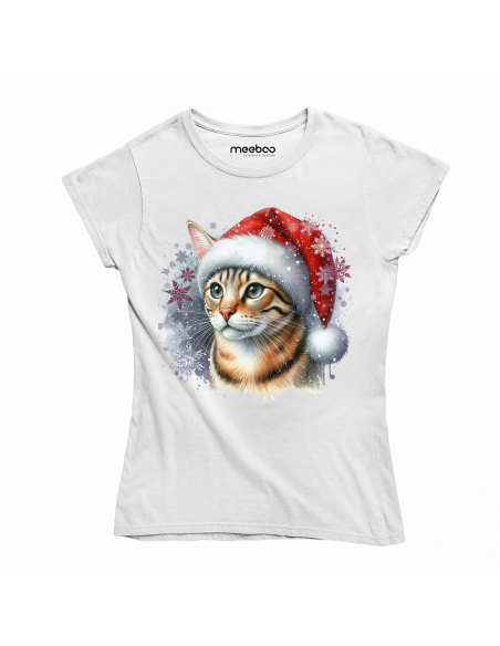 KOSZULKA DAMSKA Świąteczny kotek w czapce mikołaja