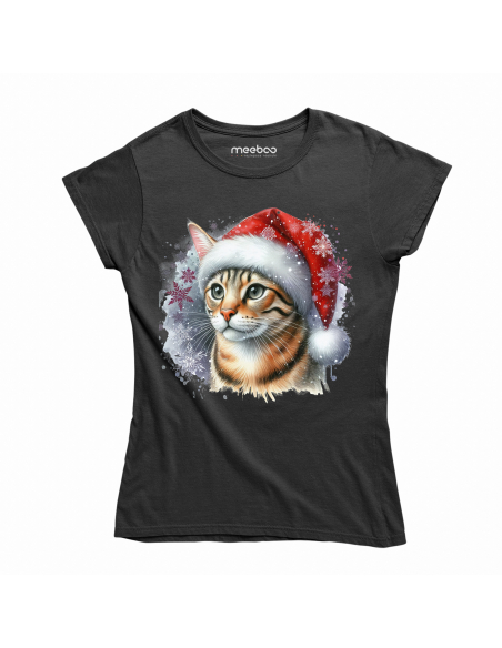 KOSZULKA DAMSKA Świąteczny kotek w czapce mikołaja