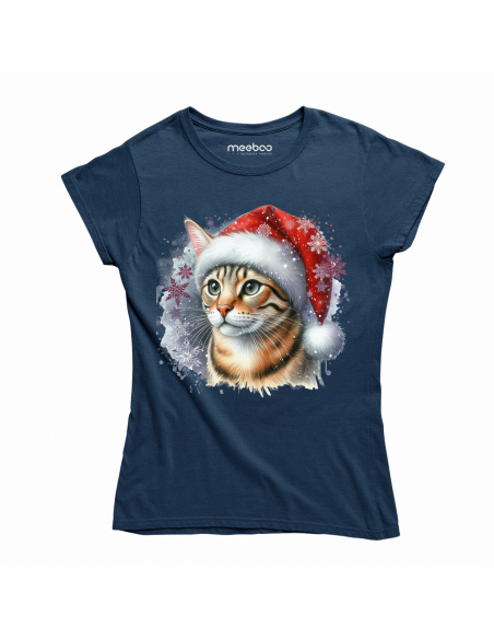 KOSZULKA DAMSKA Świąteczny kotek w czapce mikołaja