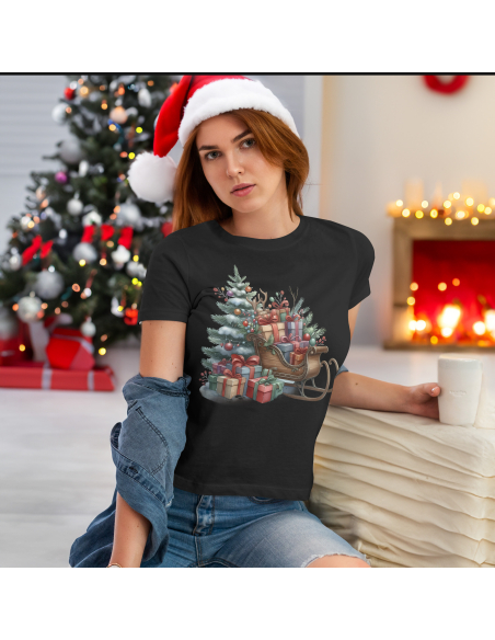 KOSZULKA DAMSKA Choinka, sanie z prezentami